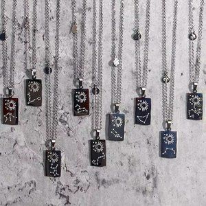 Stainless Steel Sterling Silver Zodiac Sign Constellation Pendant Necklace